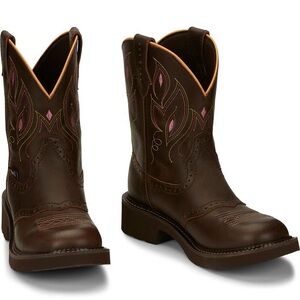Justin Boots Brown Embroidered Moto Boots